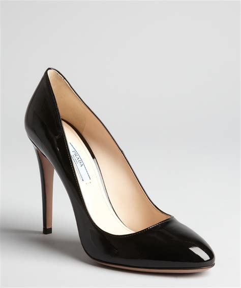 prada patent leather round-toe pumps|prada black pumps.